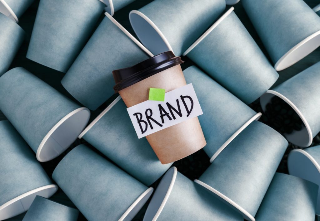 coffee cup with brand text stands out from competitor